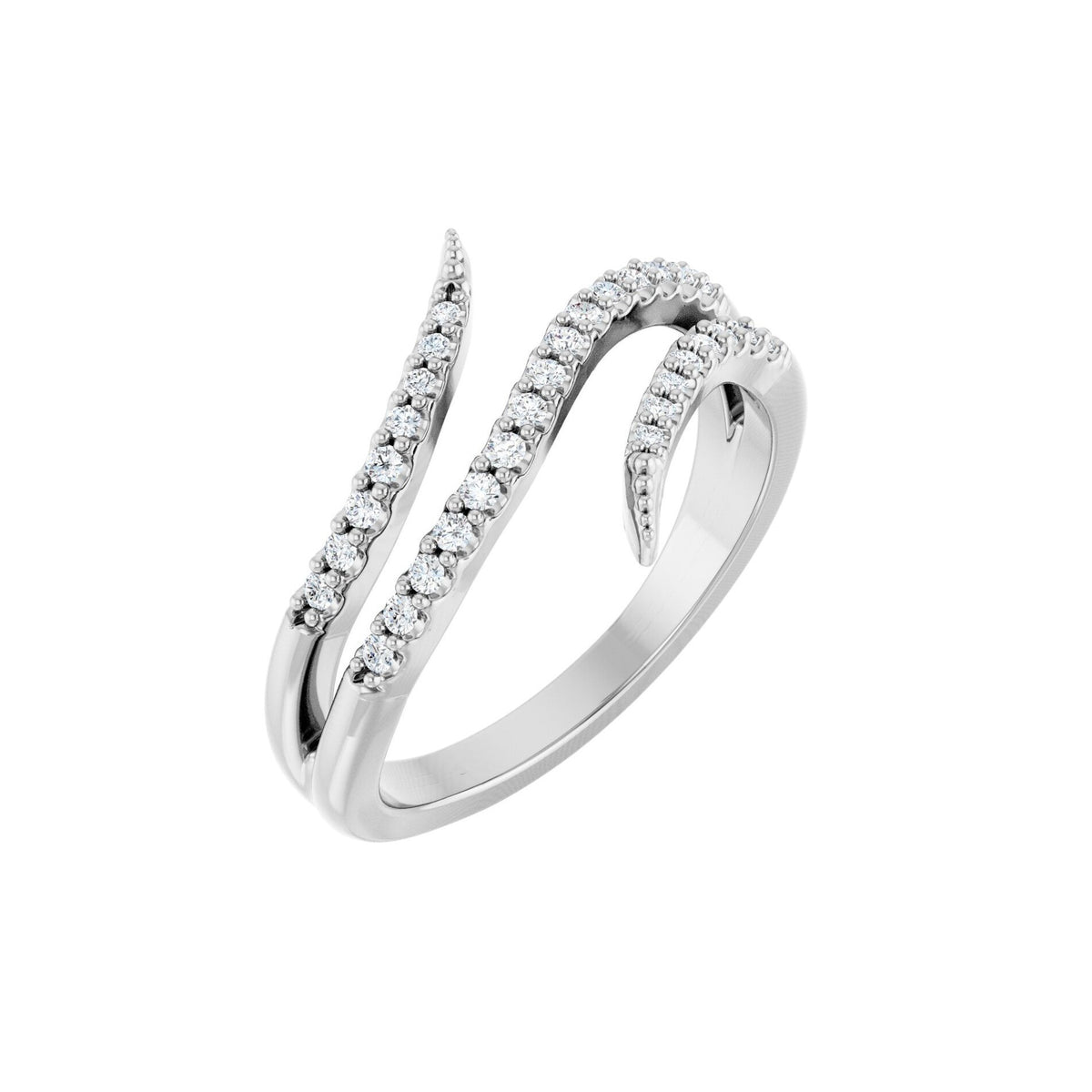 14K White Gold Pavé Diamond Bypass Ring