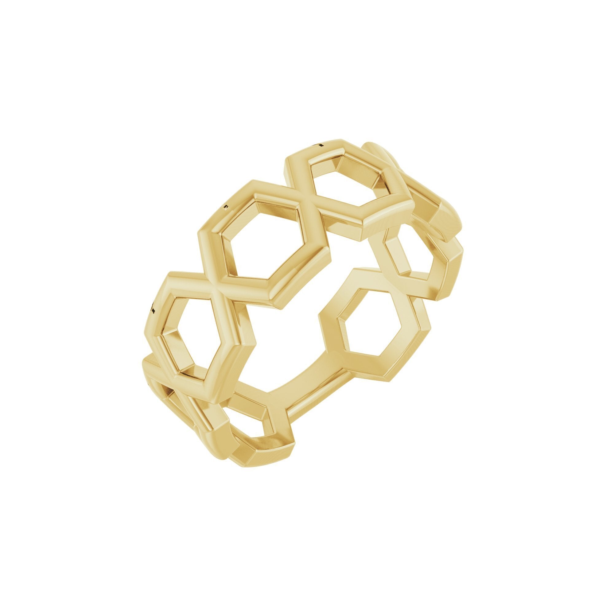 14K Yellow Gold Honeycomb Pattern Ring