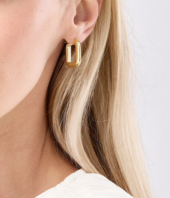 14K Yellow Gold Puffed Square Shape Hoops