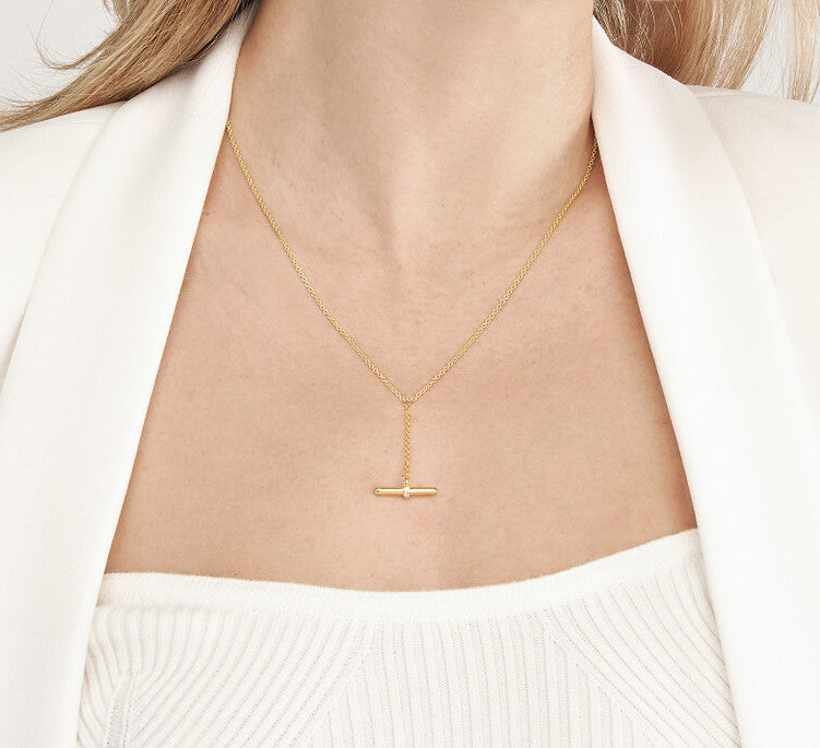 14K Yellow Gold Diamond Toggle Lariat Necklace