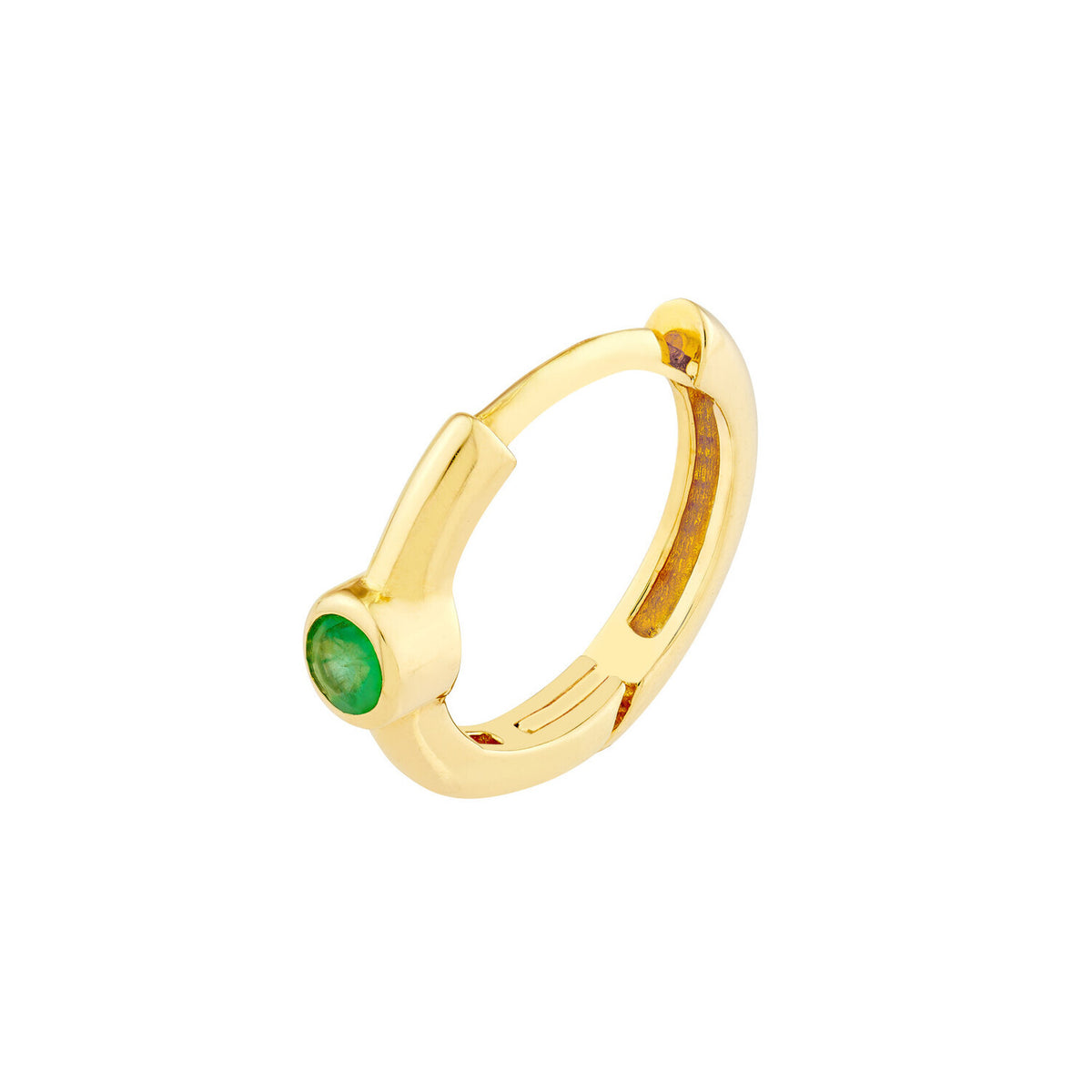 14K Yellow Gold Emerald Bezel Huggies