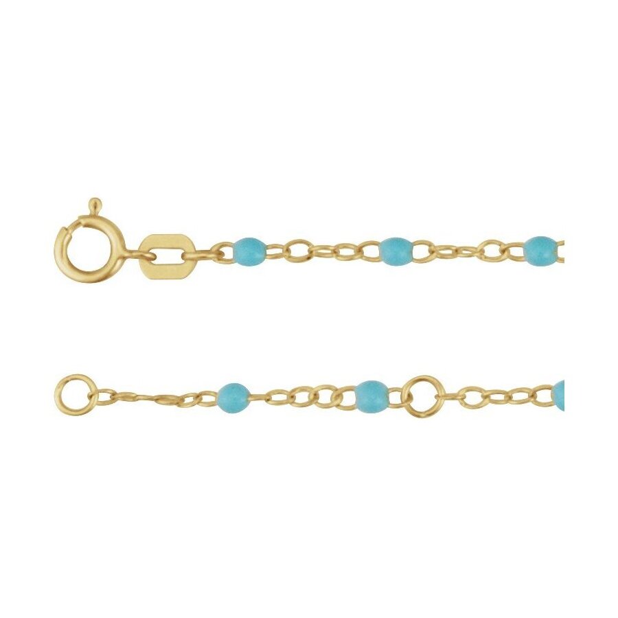 14K Yellow Gold Blue Enamel Chain Bracelet