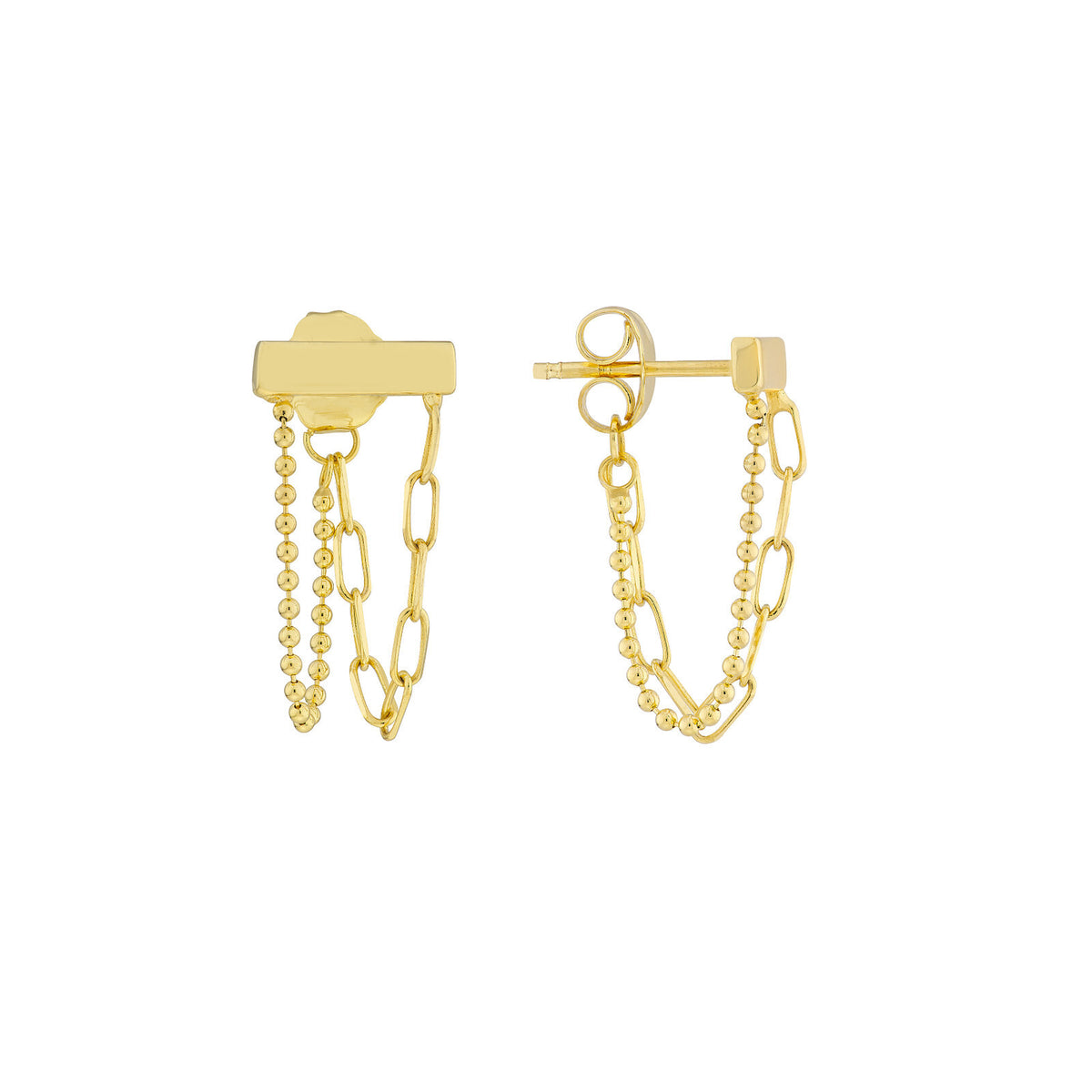 14K Yellow Gold Paperclip and Bead Chain Earrings