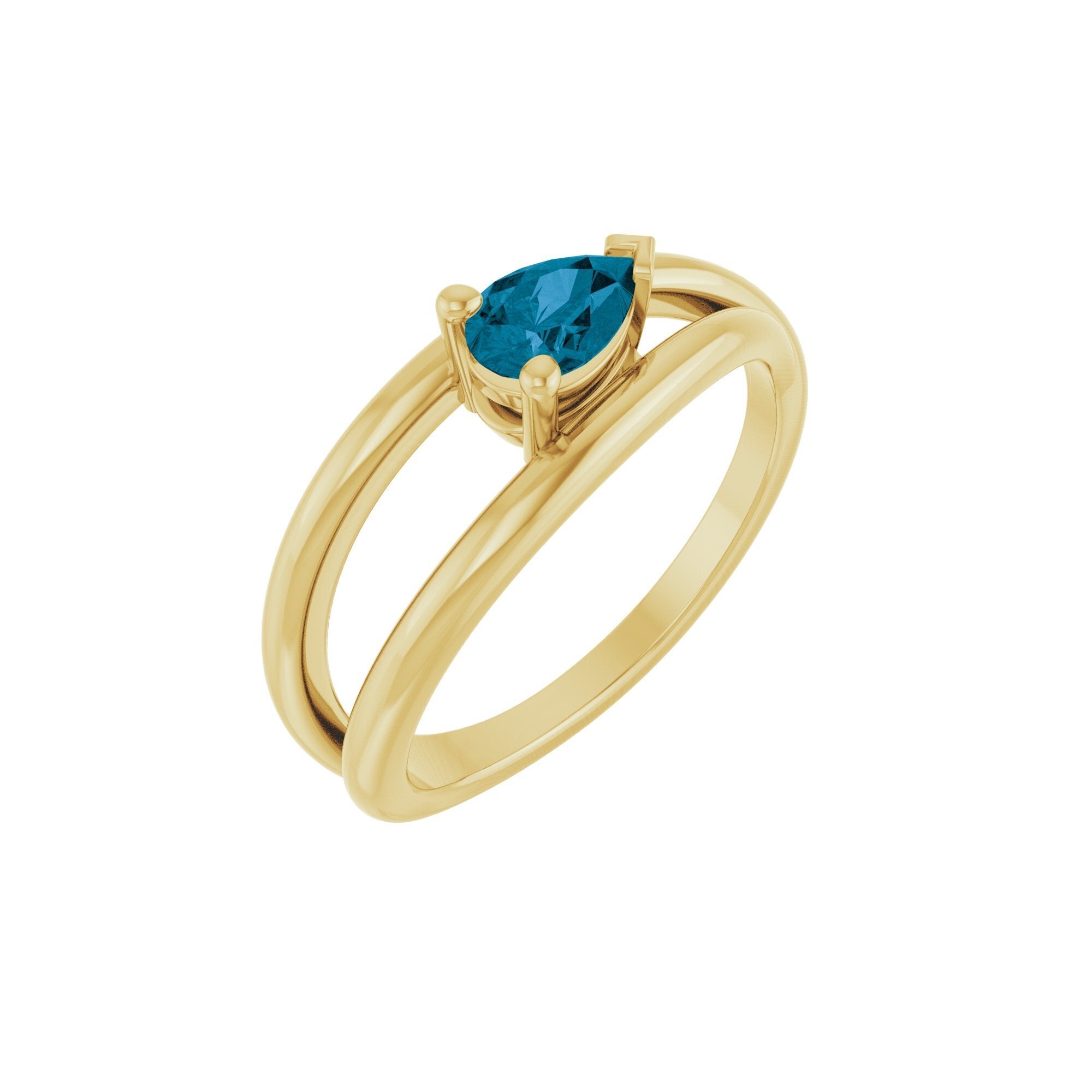 14K Yellow Gold Negative Space Blue Topaz Ring