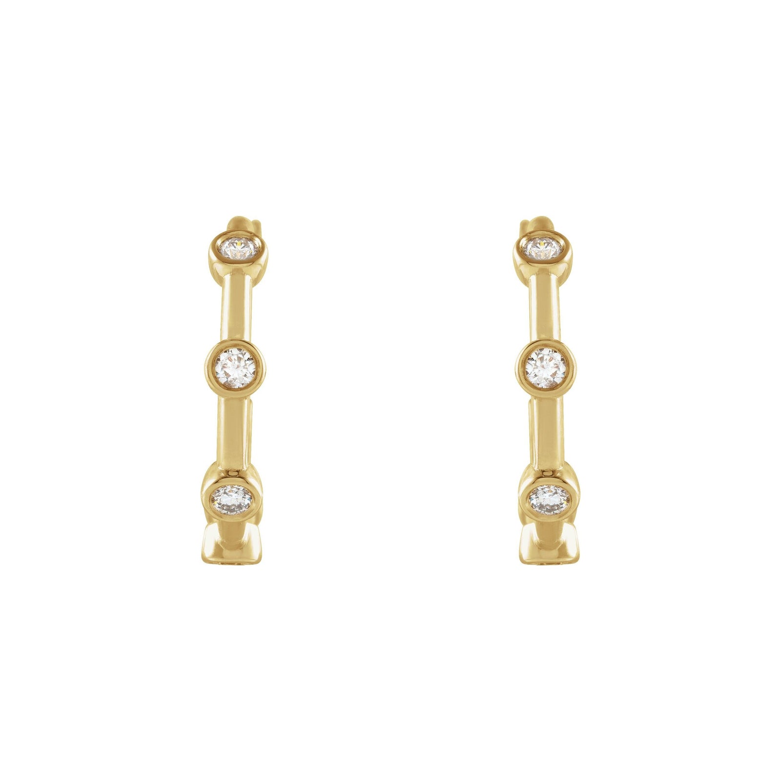 14K Yellow Gold Bezel Diamond Hoops