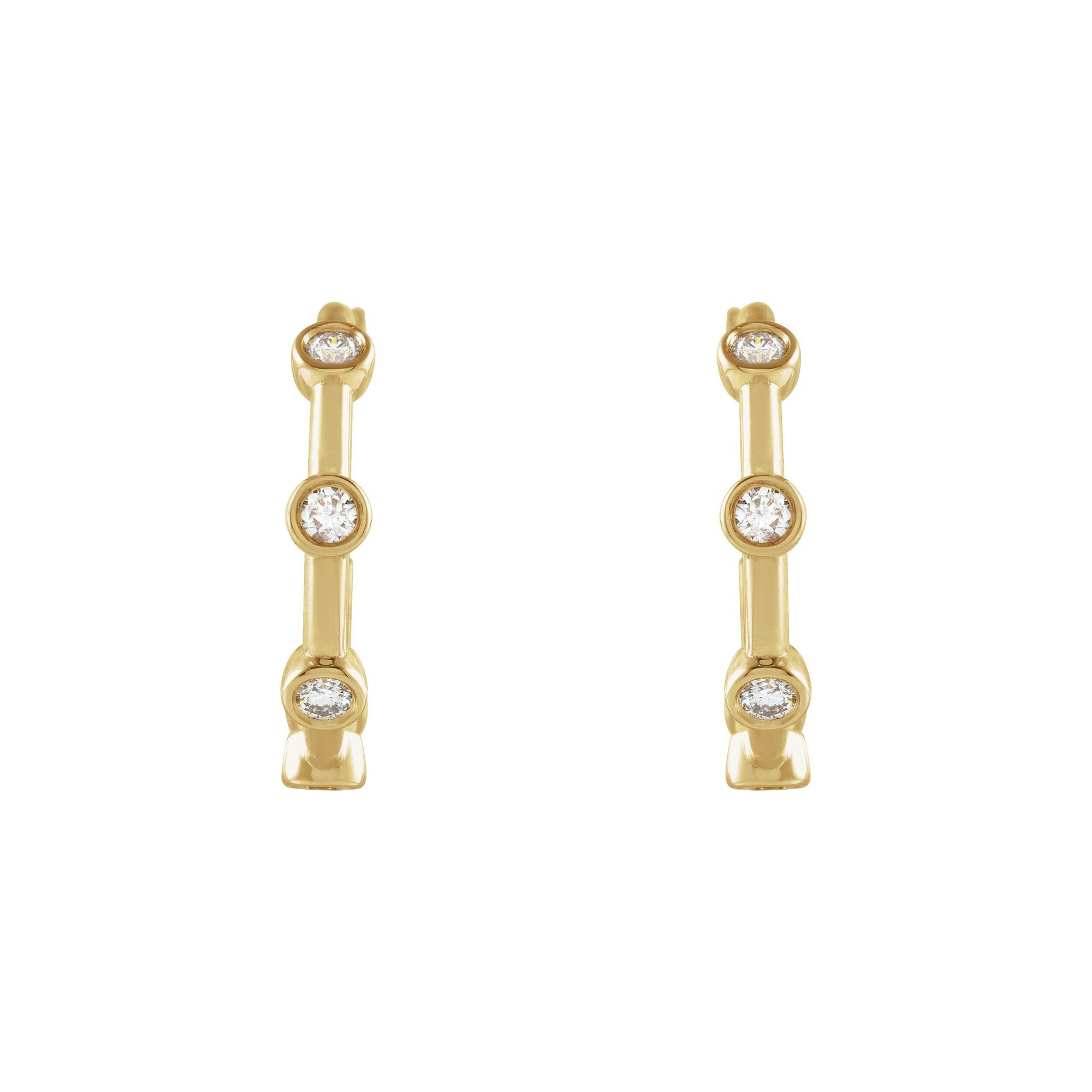 14K Yellow Gold Bezel Diamond Hoops