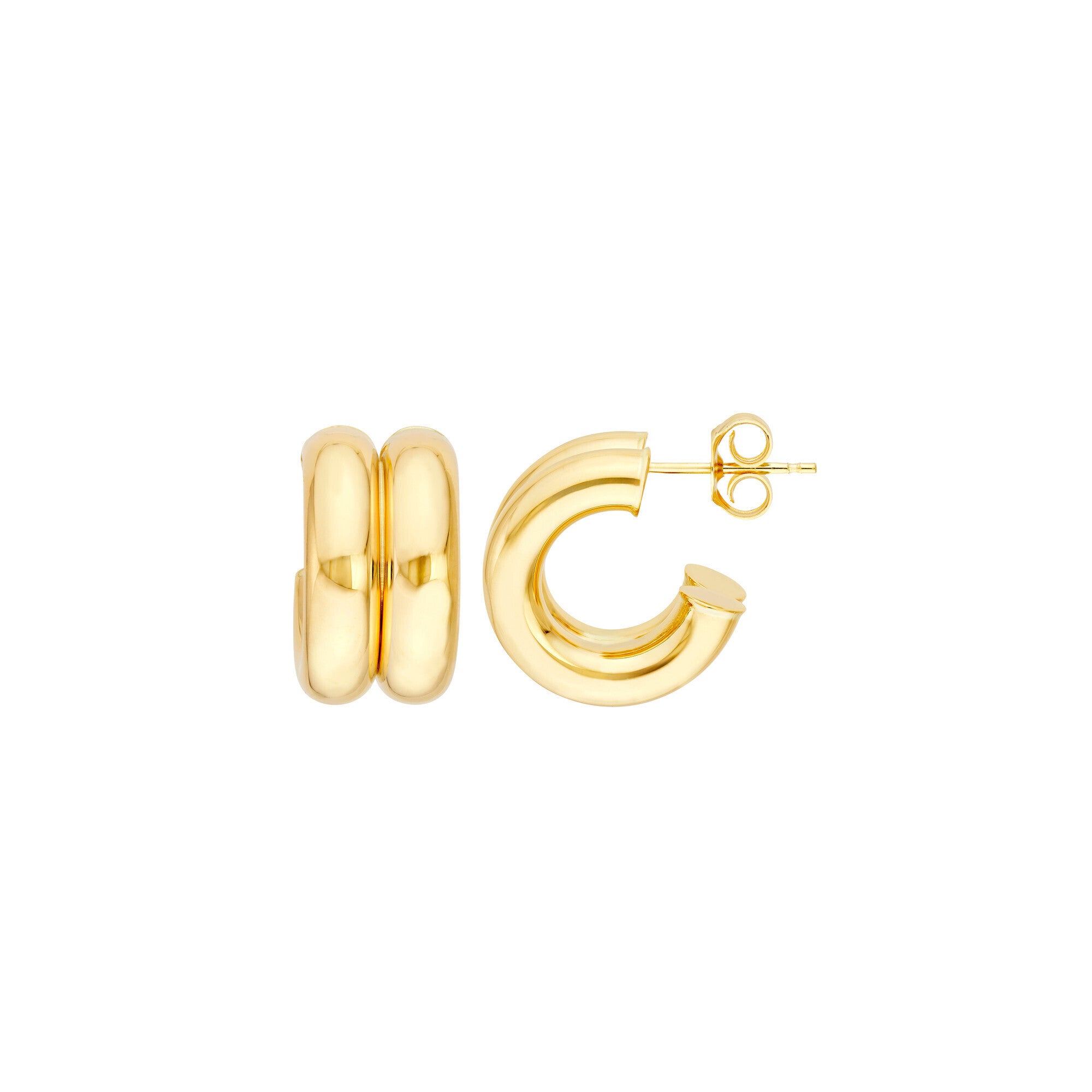 14K Yellow Gold Puffed Double Mini Hoops