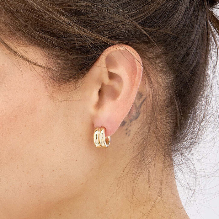 14K Yellow Gold Puffed Double Mini Hoops