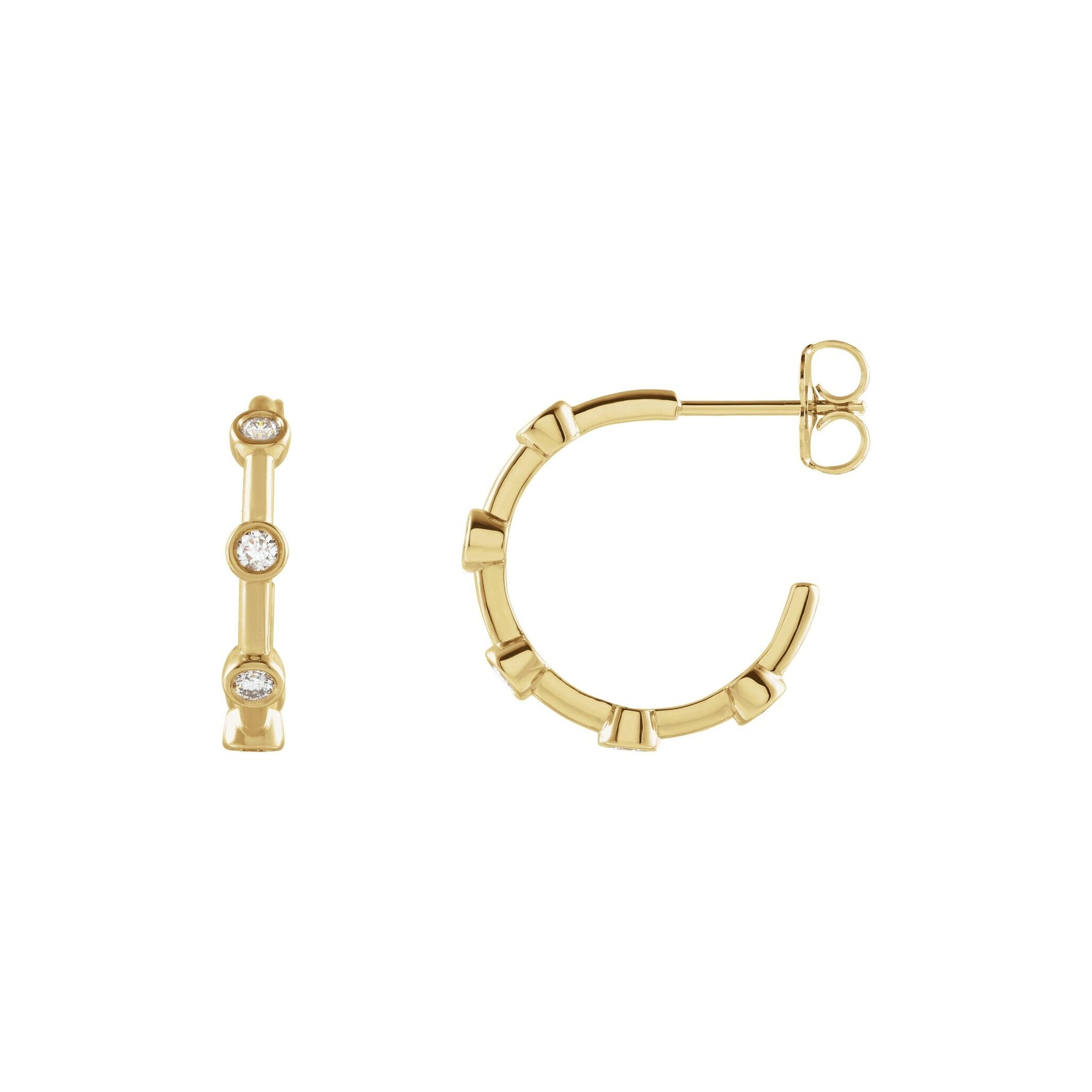 14K Yellow Gold Bezel Diamond Hoops