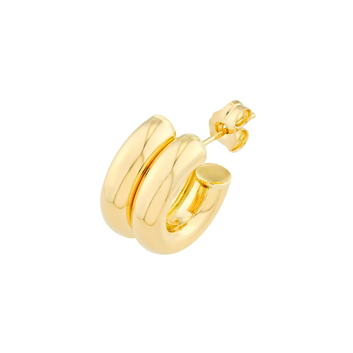 14K Yellow Gold Puffed Double Mini Hoops