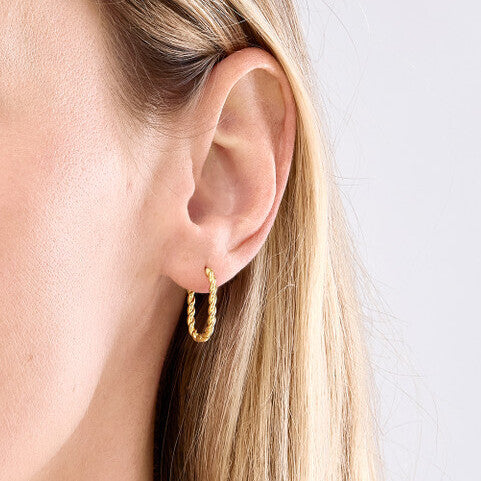 14K Yellow Gold Twisted Oval Hoops