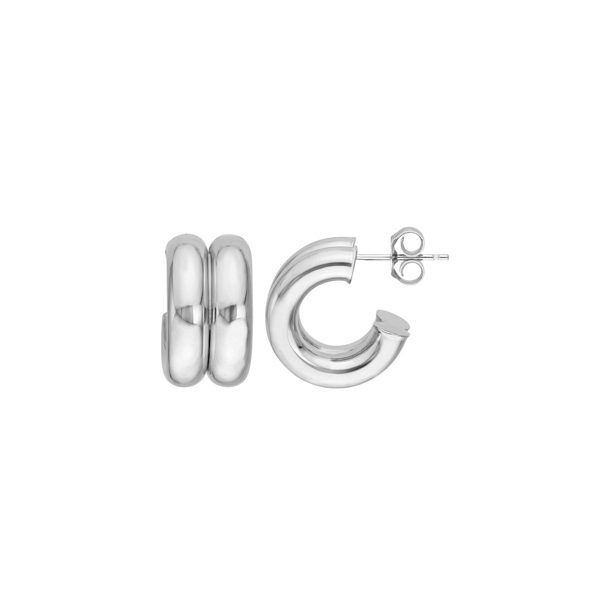 14K White Gold Puffed Double Mini Hoops