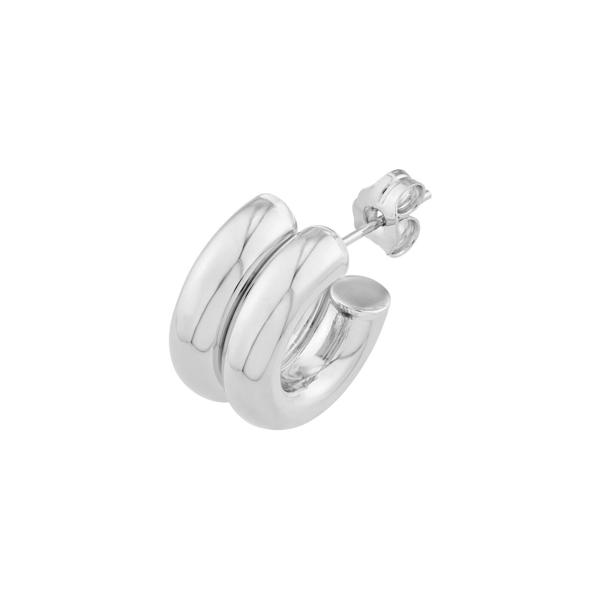 14K White Gold Puffed Double Mini Hoops