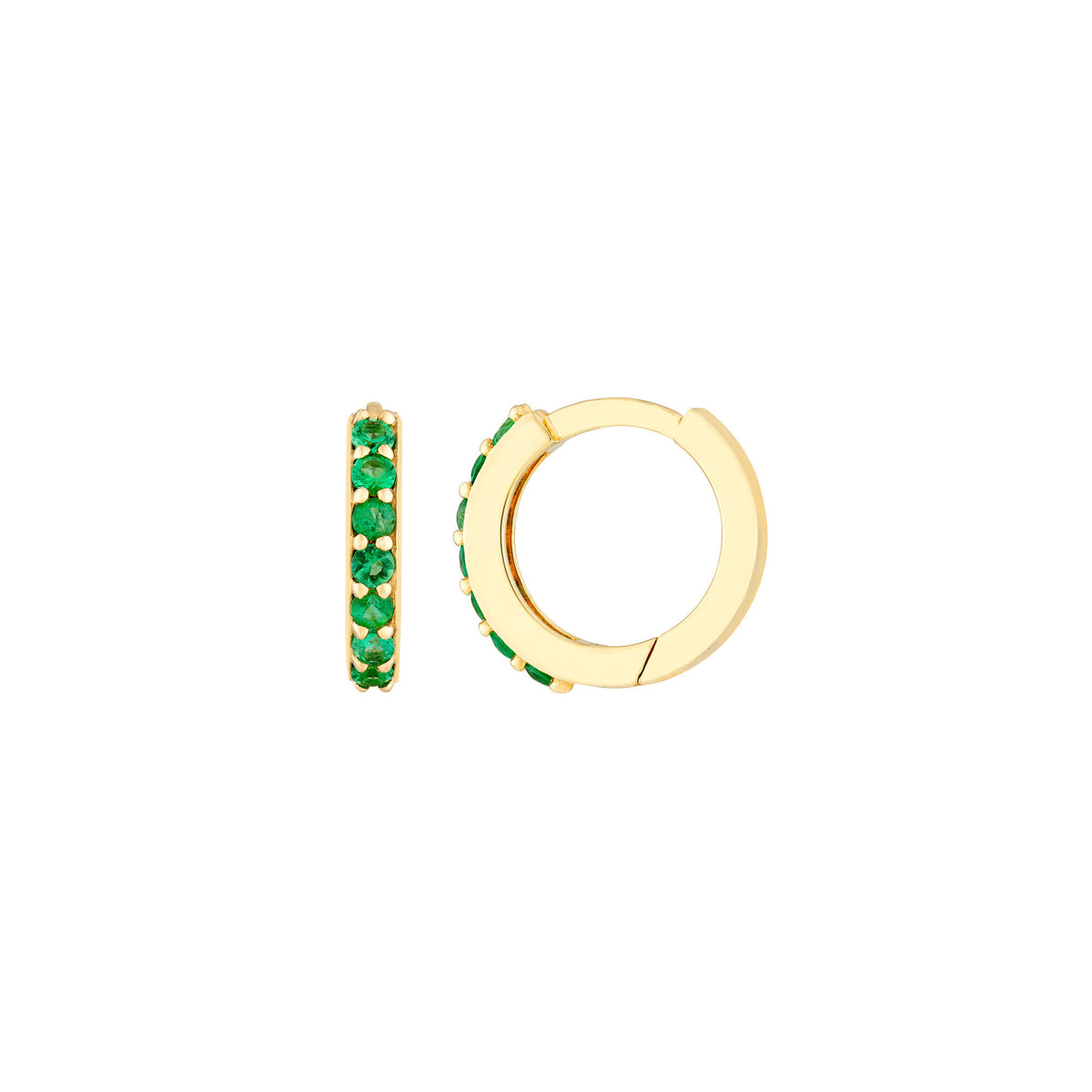 14K Yellow Gold Emerald Huggies