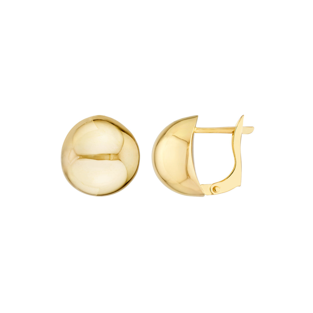 14K Yellow Gold Button Omega Earrings