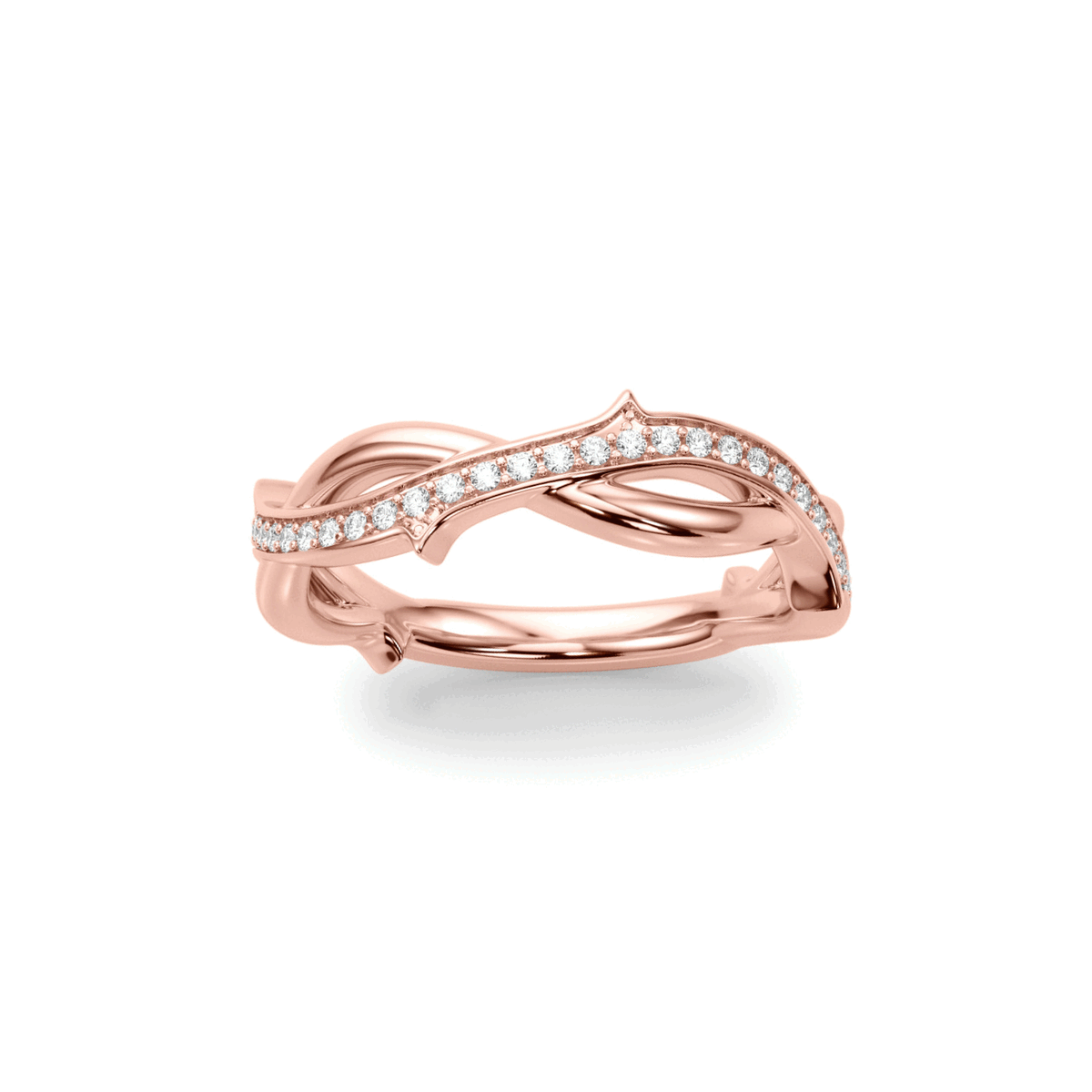 14K Rose Gold Diamond Twisted Thorn Ring