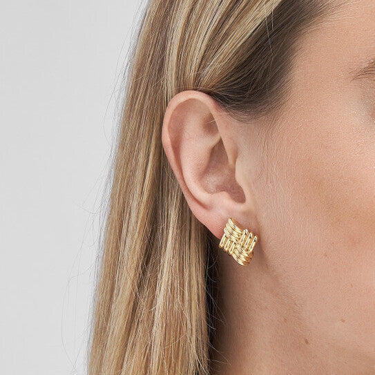 14K Yellow Gold Lattice Pattern Earrings