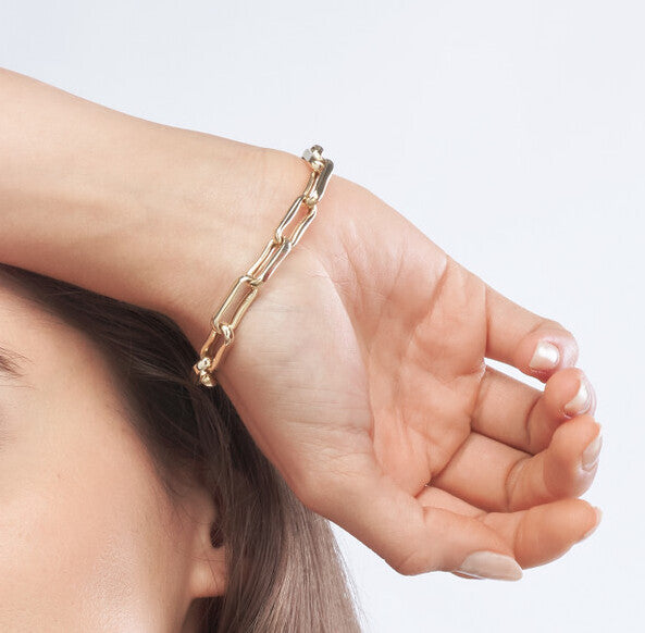 14K Yellow Gold Pinched Oval Link Bracelet