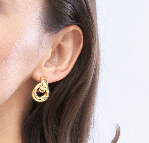 14K Yellow Gold Textured Door Knocker Earrings