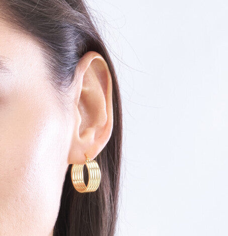 14K Yellow Gold Wide Ribbed Hoops
