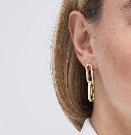 14K Yellow Gold Pinched Oval Link Dangle Earrings