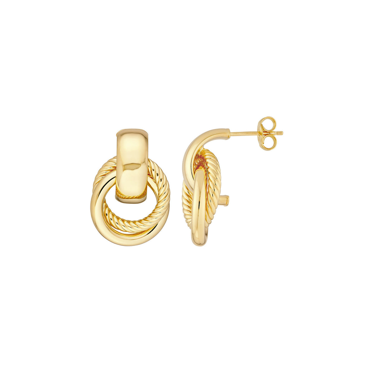 14K Yellow Gold Textured Door Knocker Earrings