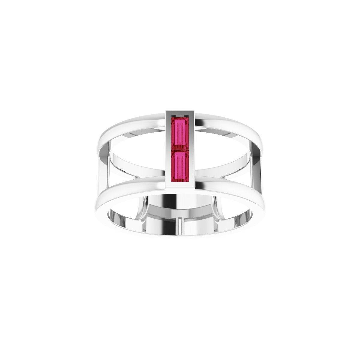 14K White Gold Negative Space Ruby Baguette Ring