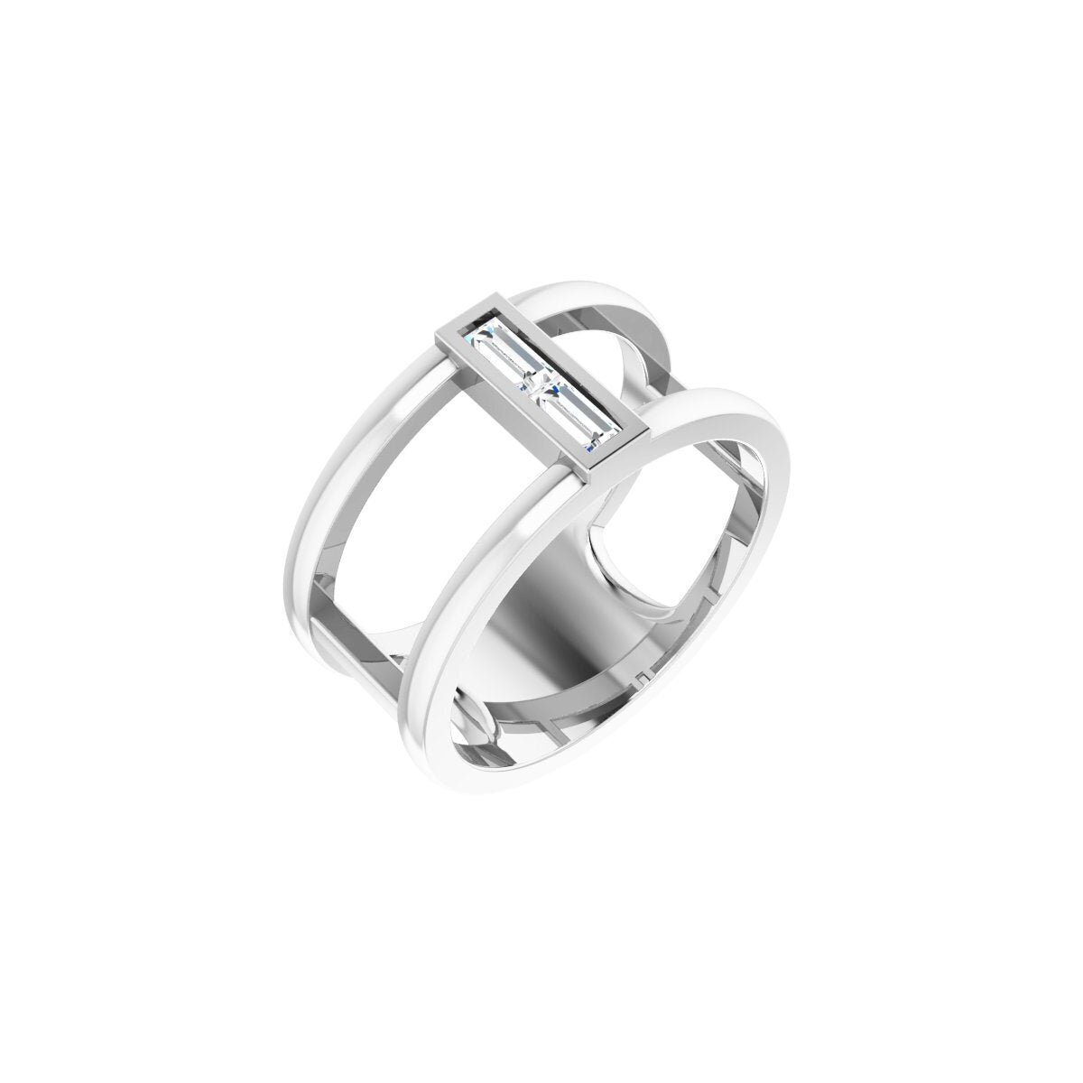 14K White Gold Negative Space Diamond Baguette Ring