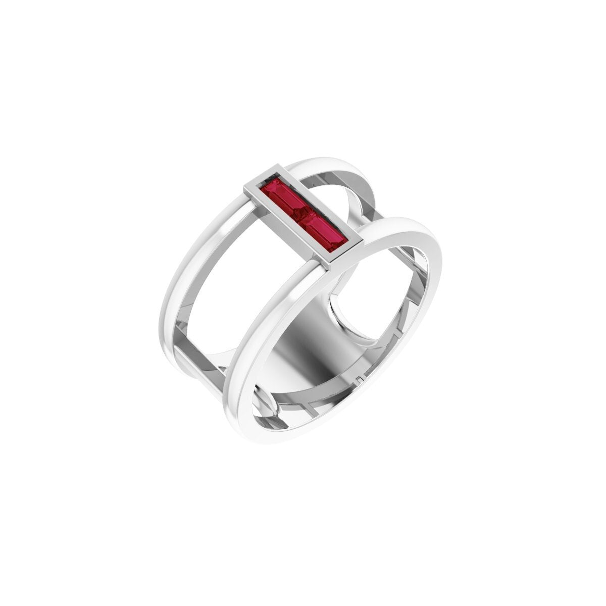 14K White Gold Negative Space Ruby Baguette Ring