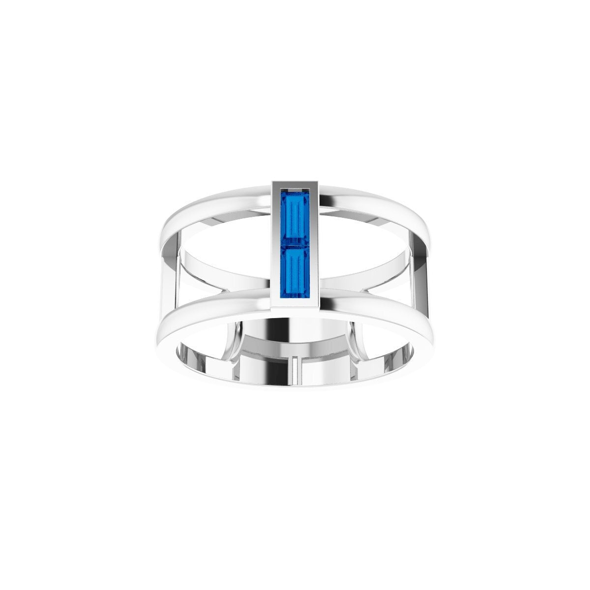 14K White Gold Negative Space Sapphire Baguette Ring