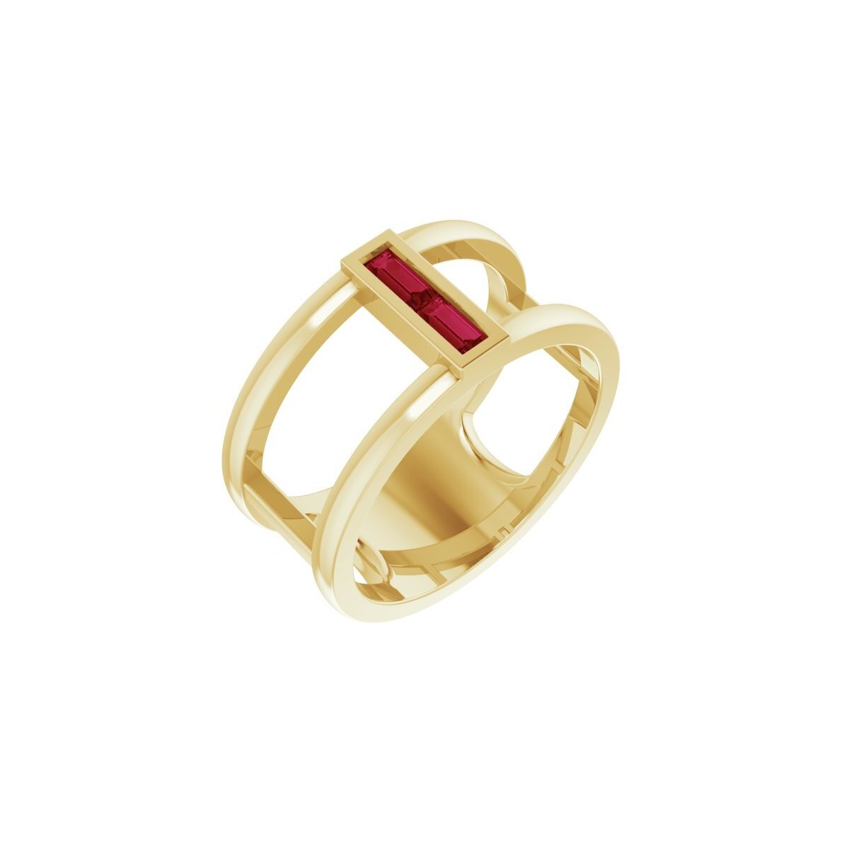 14K Yellow Gold Negative Space Ruby Baguette Ring