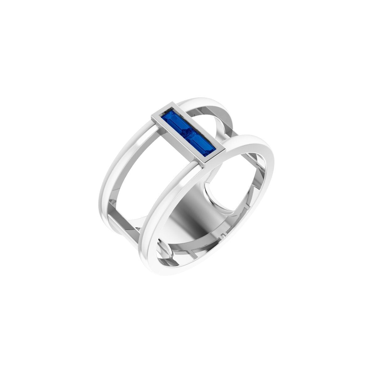 14K White Gold Negative Space Sapphire Baguette Ring