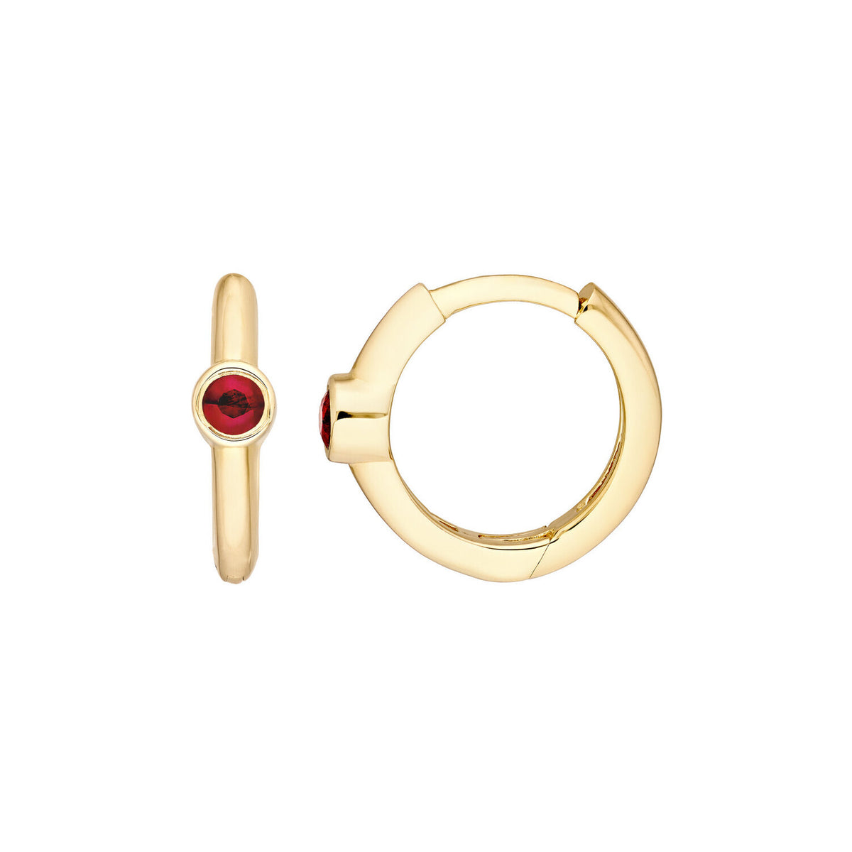 14K Yellow Gold Ruby Bezel Huggies