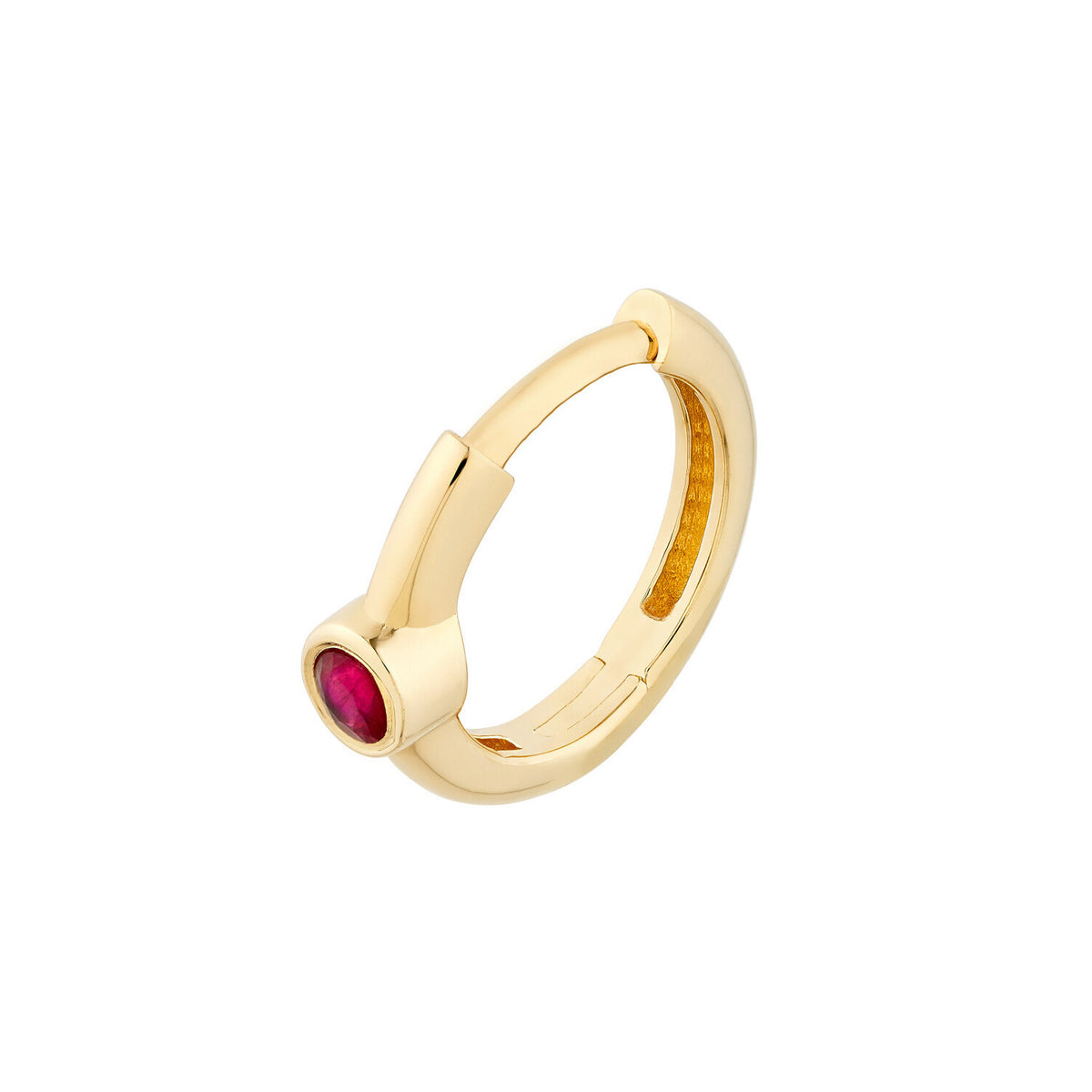 14K Yellow Gold Ruby Bezel Huggies