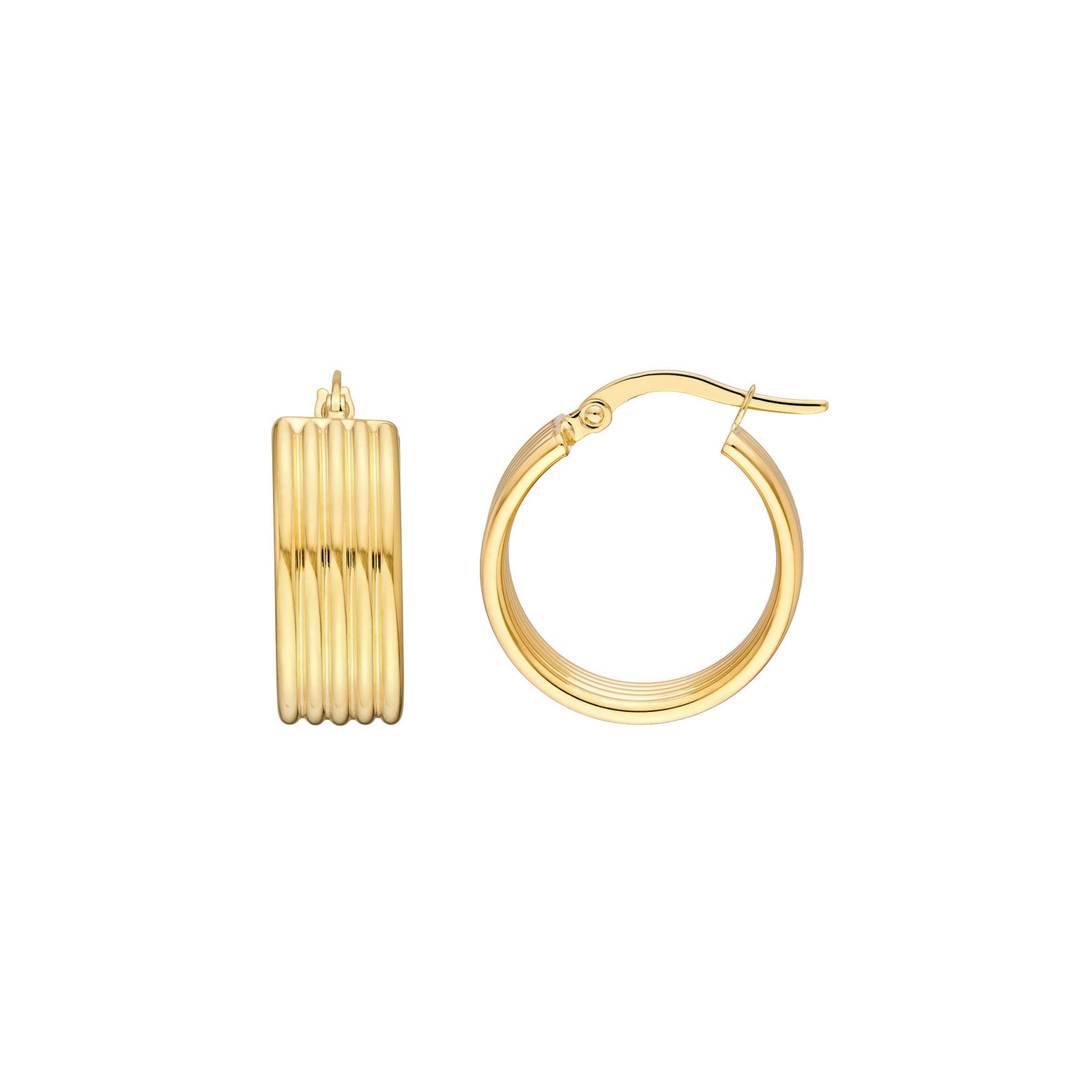 14K Yellow Gold Wide Ribbed Hoops