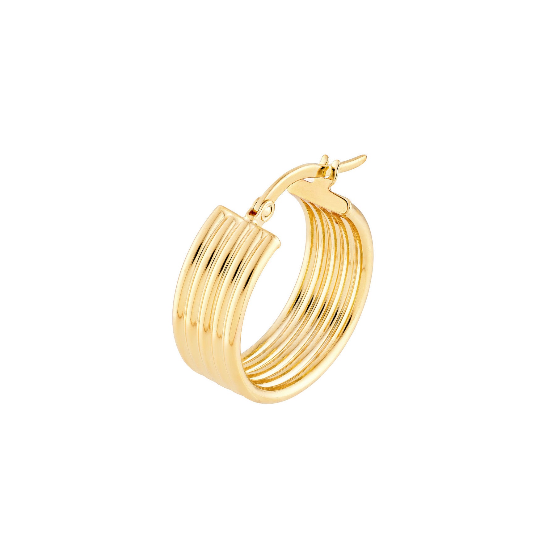 14K Yellow Gold Wide Ribbed Mini Hoops