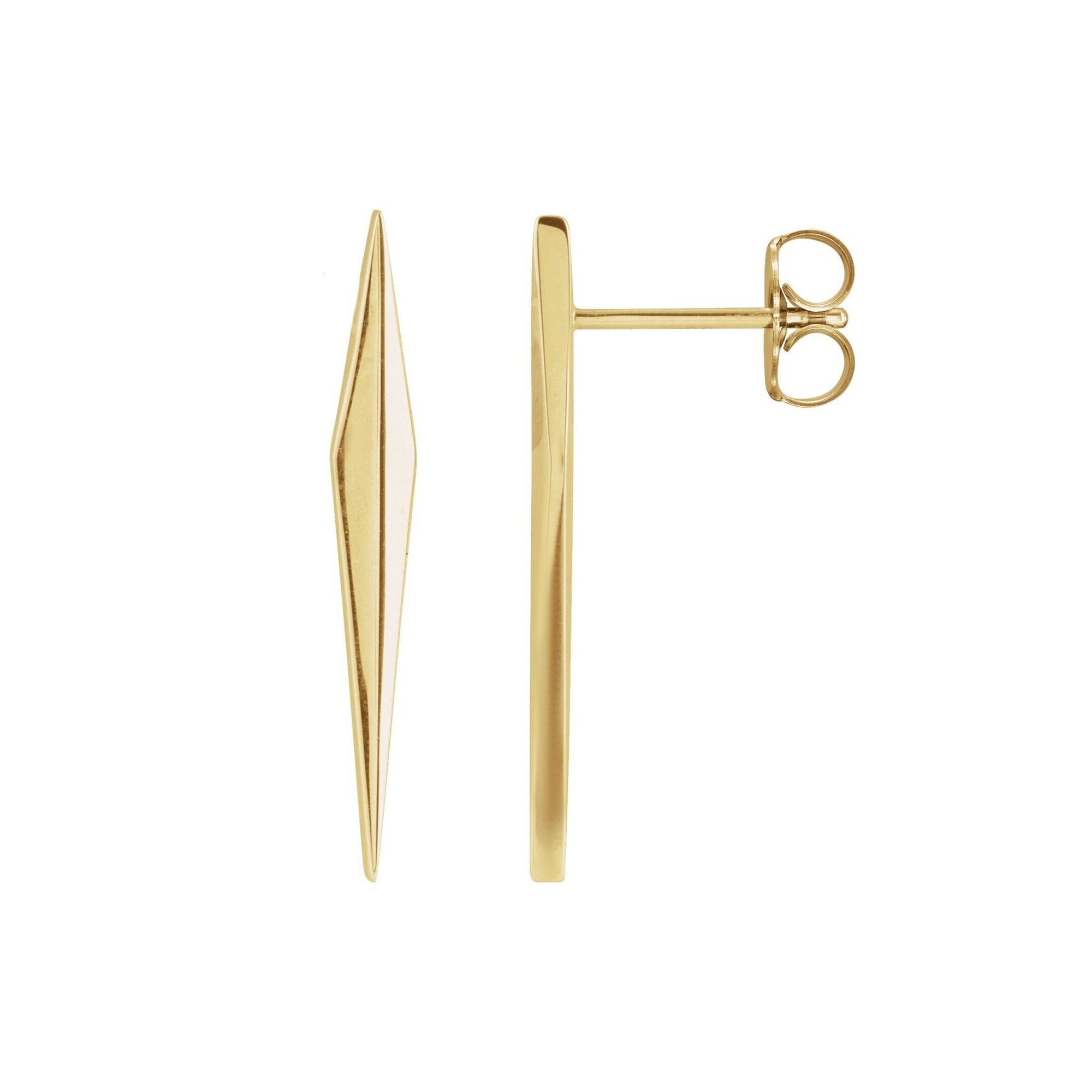 14K Yellow Gold Elongated Spike Studs