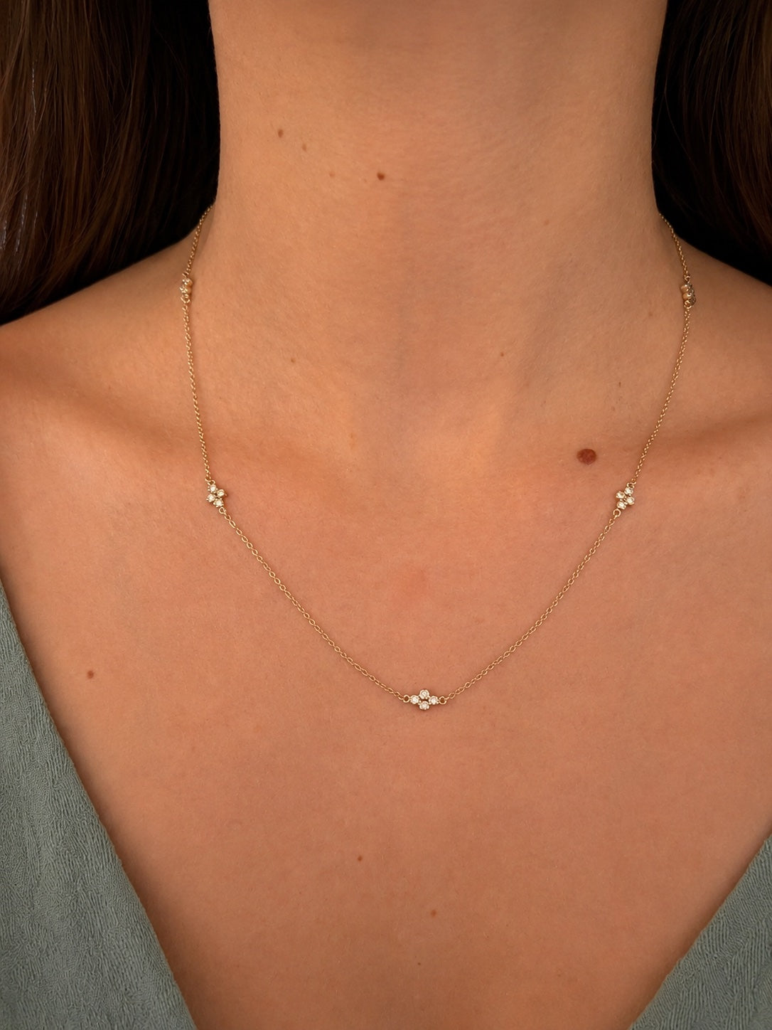 14K Yellow Gold Diamond Quartet Station Necklace
