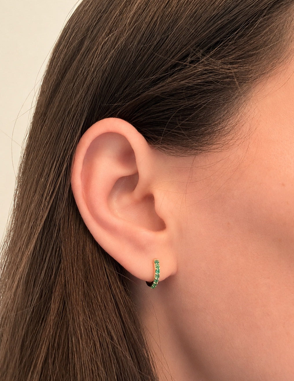 14K Yellow Gold Emerald Huggies