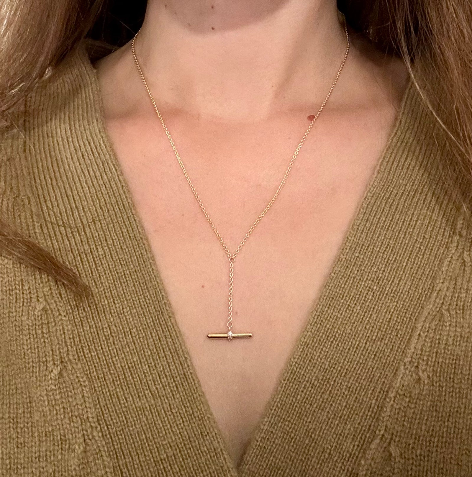 14K Yellow Gold Diamond Toggle Lariat Necklace