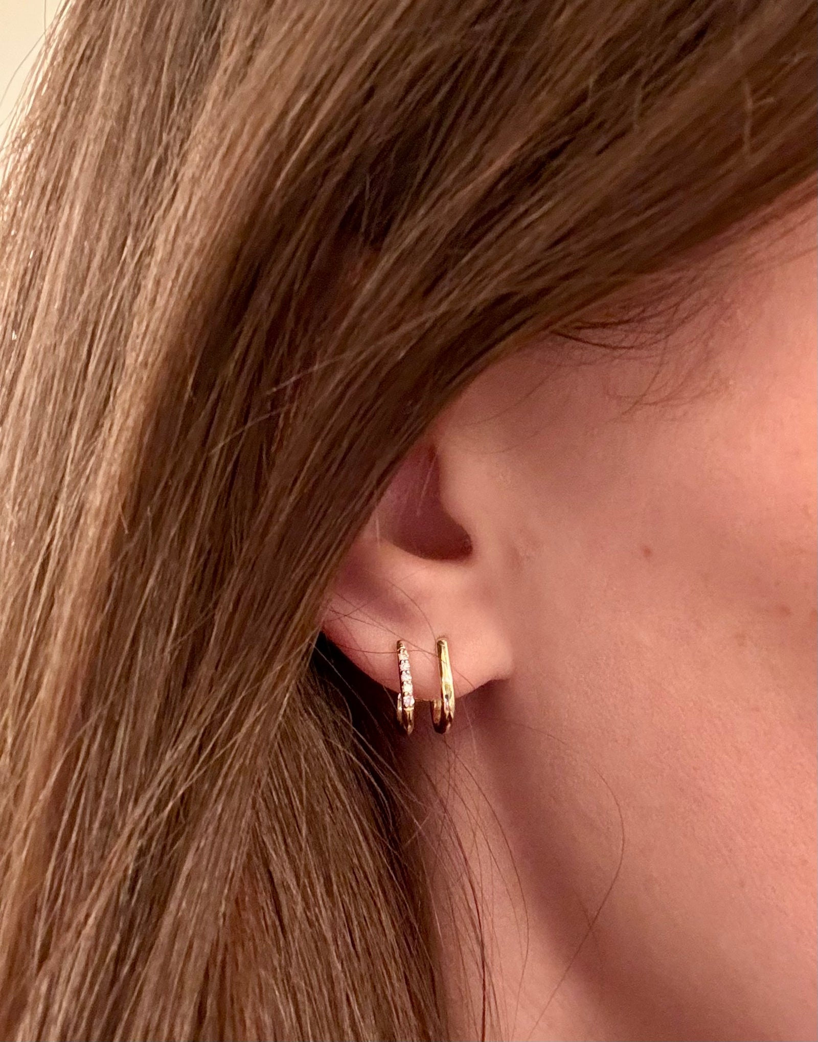 14K Yellow Gold Diamond Double J Earrings