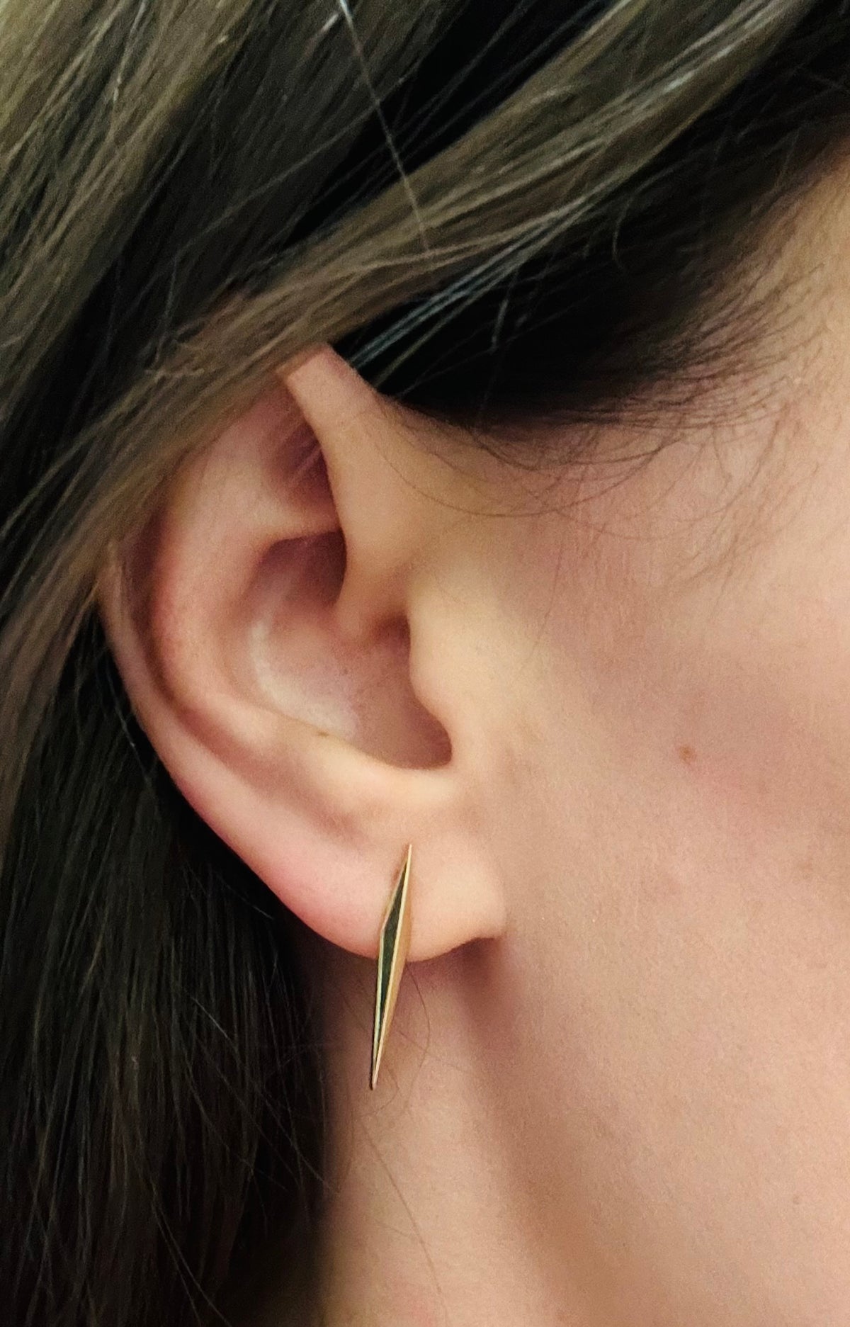 14K Yellow Gold Elongated Spike Studs