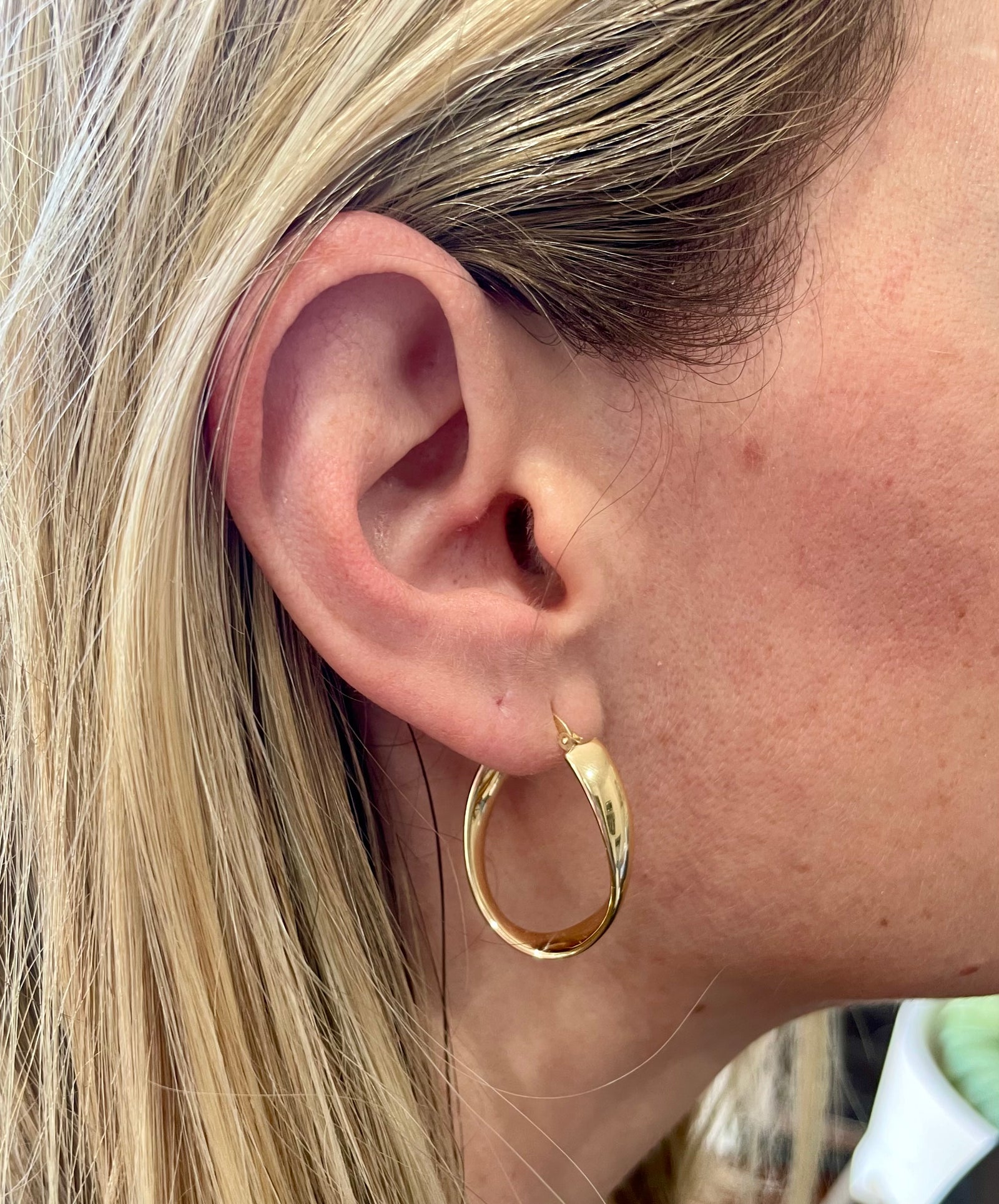 14K Yellow Gold Oval Wave Hoops