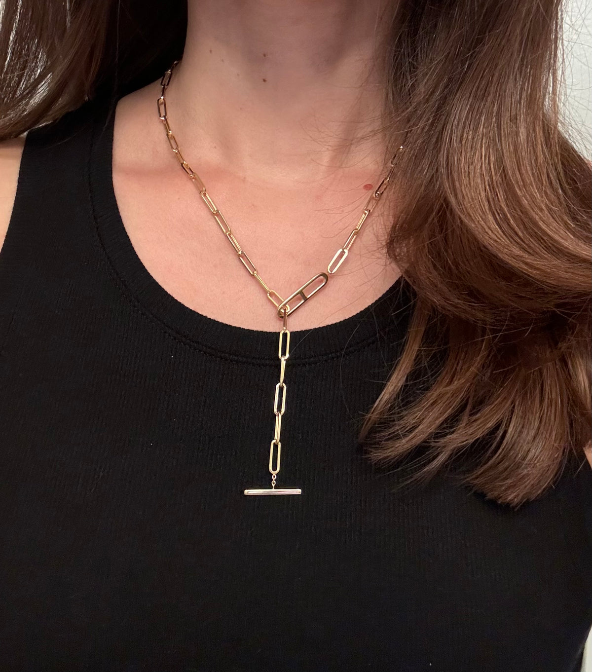 14K Yellow Gold Paperclip Toggle Necklace