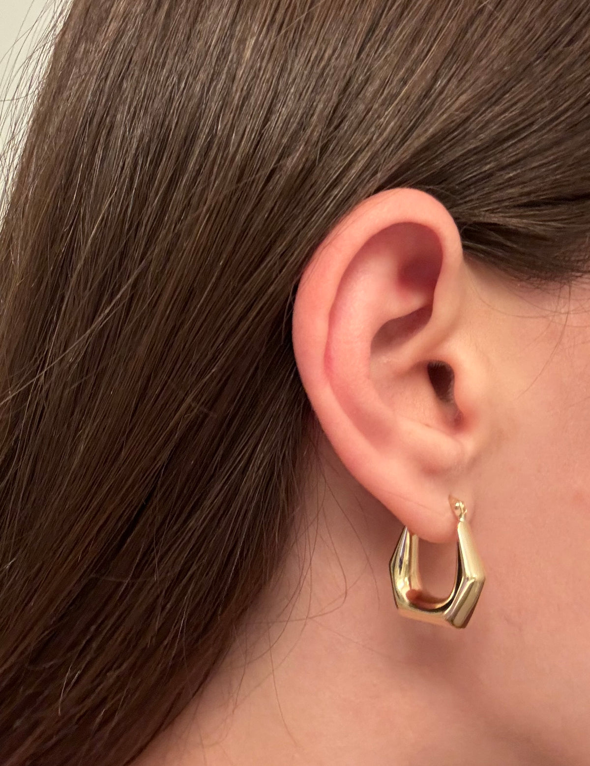 14K yellow gold puffed pentagon hoop earrings