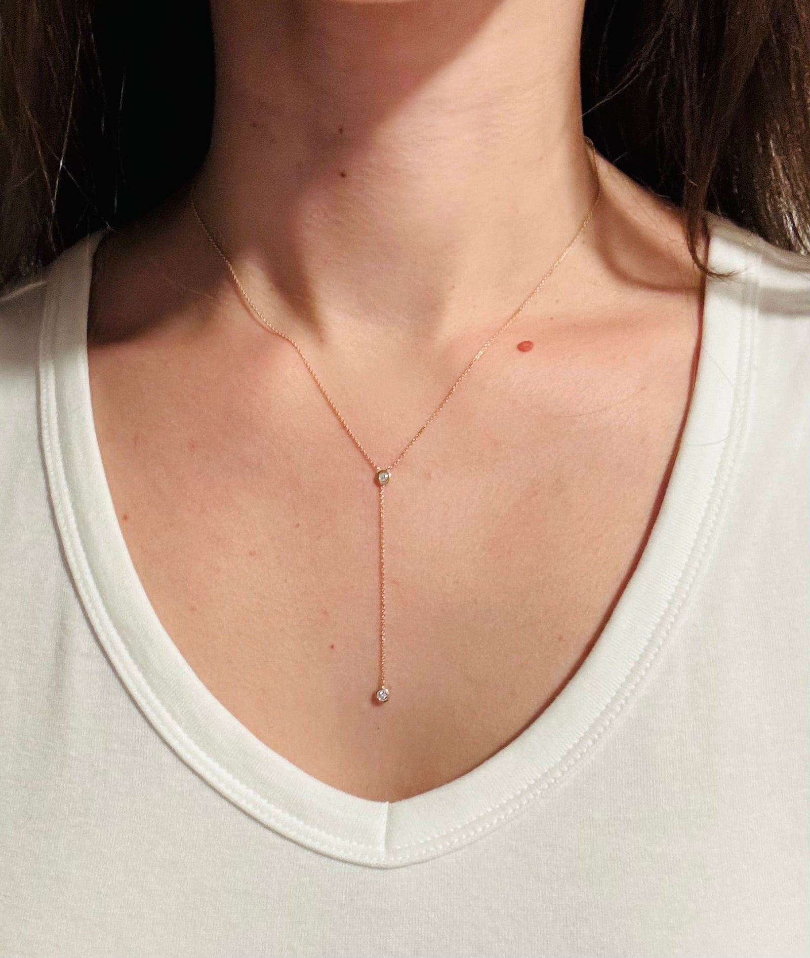 14K Yellow Gold Bezel Diamond Y Necklace