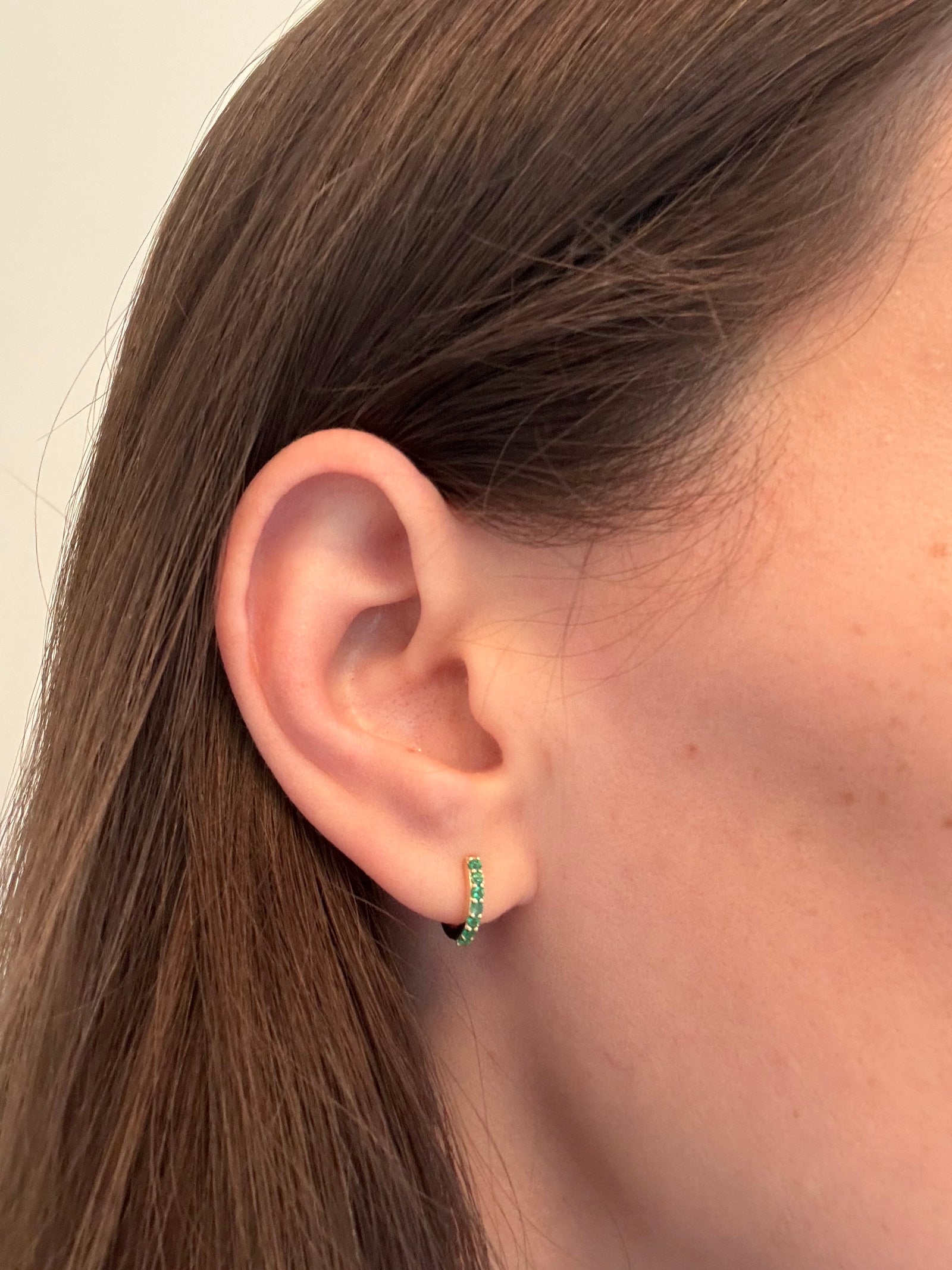 14K Yellow Gold Emerald Huggies