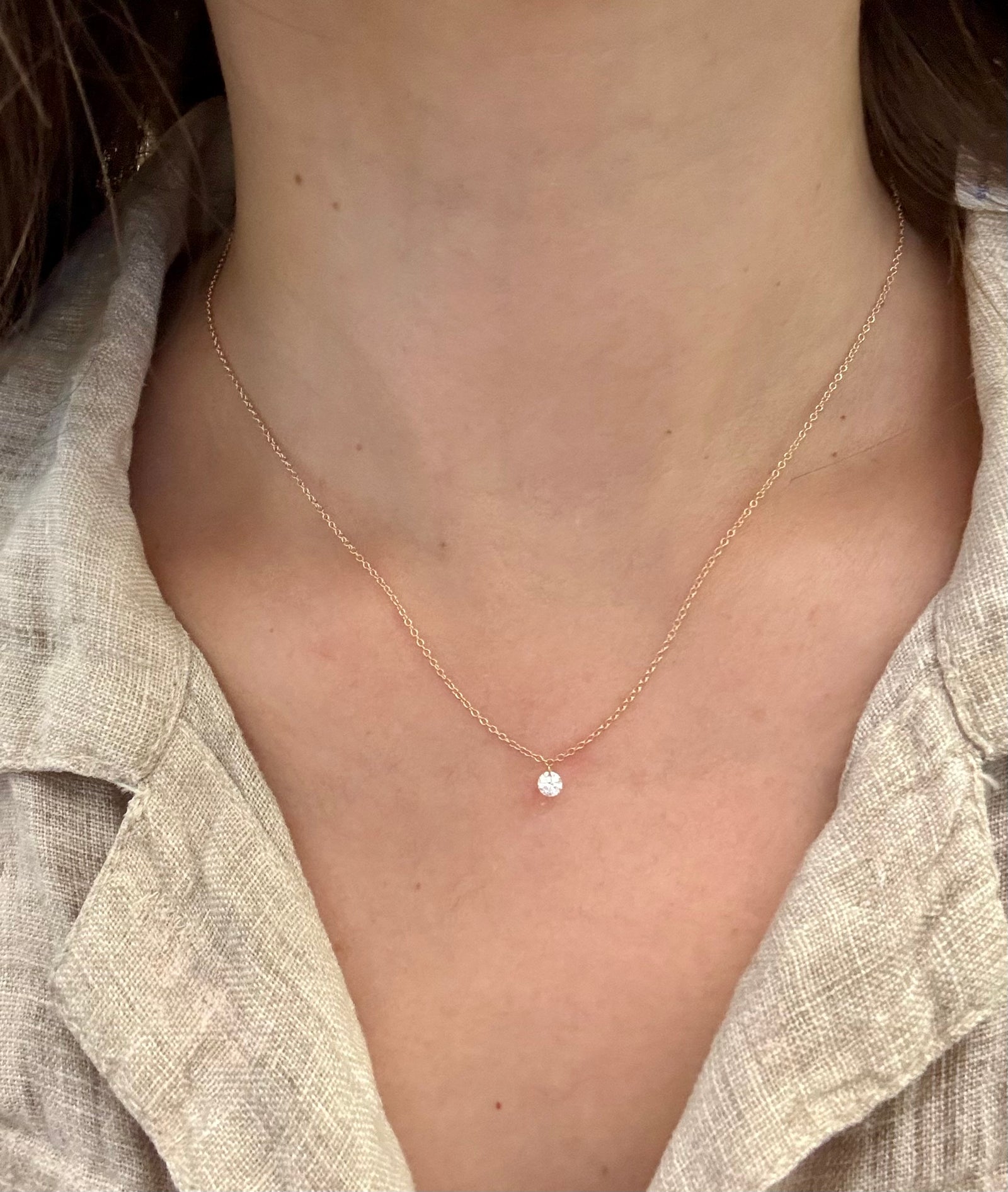 14K Yellow Gold Petite Drilled Diamond Necklace