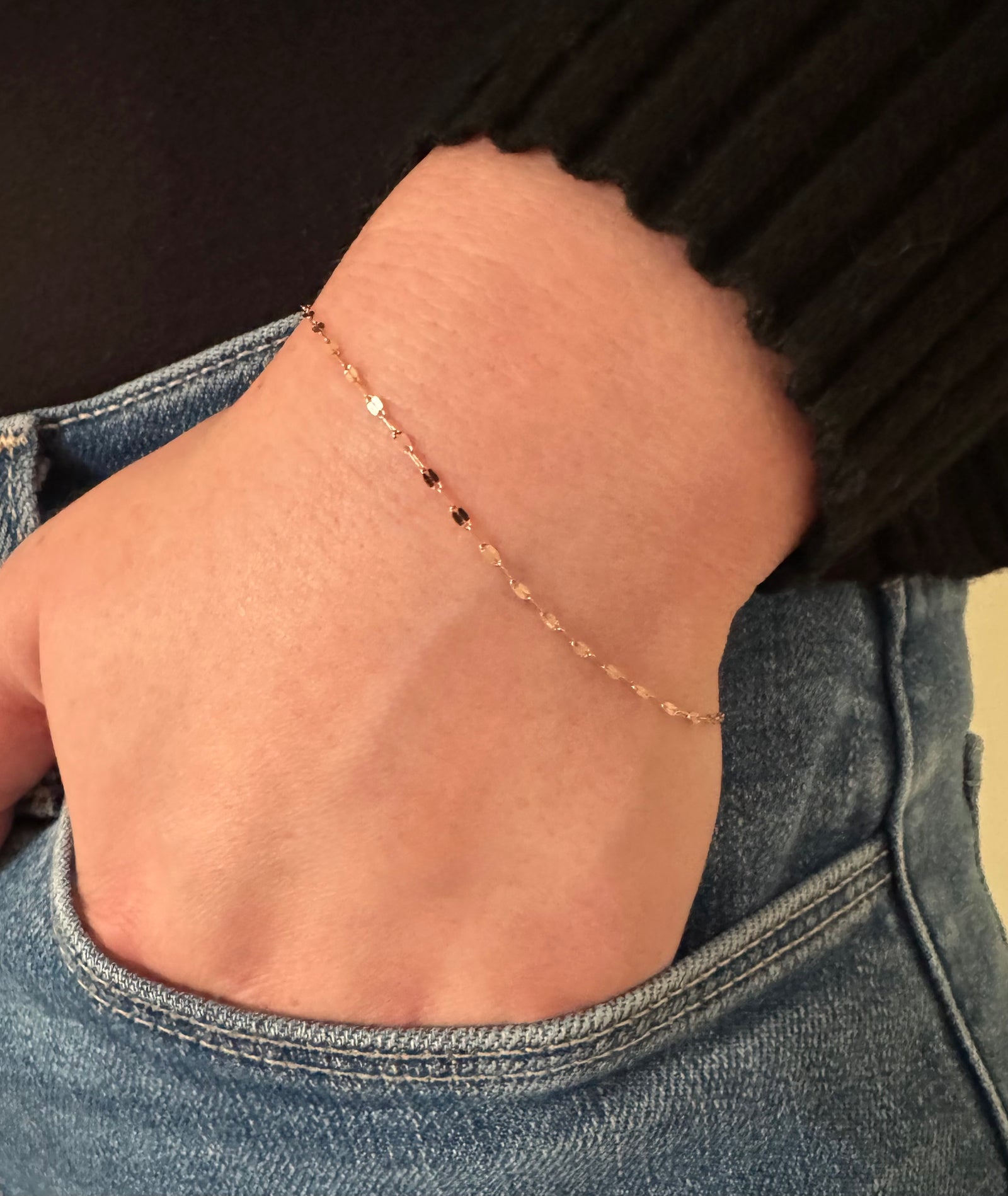 14K Yellow Gold Skinny Keyhole Chain Bracelet