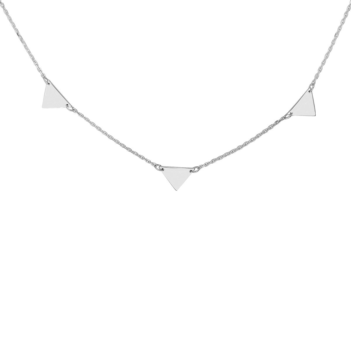 14K White Gold Mini Triangle Station Necklace